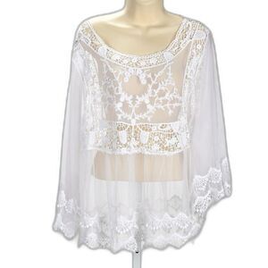 Pink Melo Lace Empire Waist Long Sleeve Blouse Size XL